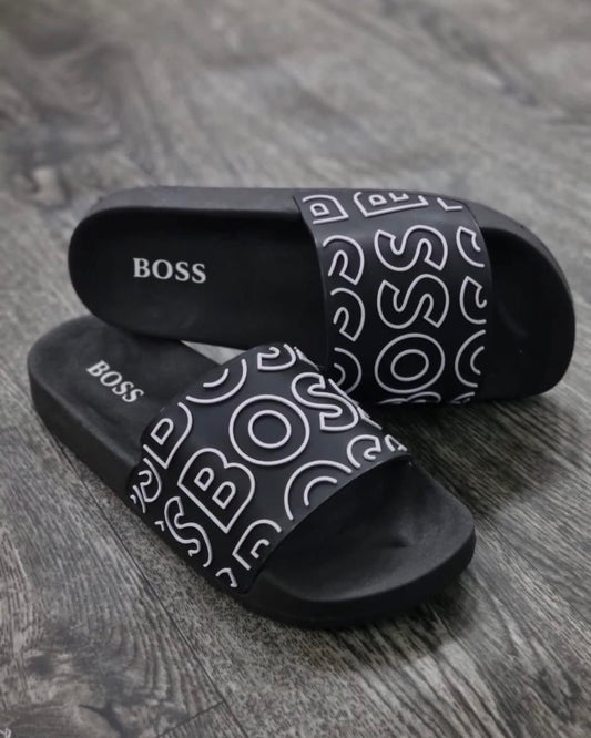 Chancletas Boss Negras con Blanco Diseño 2