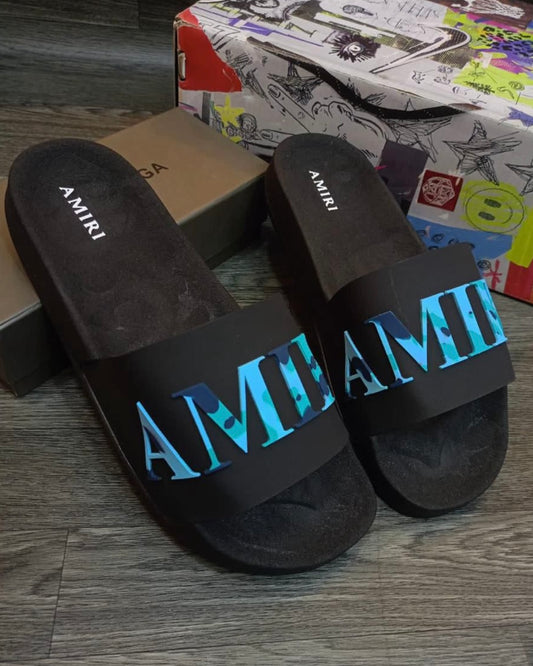 Chancletas Amiri Negras con Azul