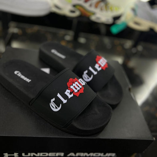 Chancletas Clemont Negras con Flor Roja
