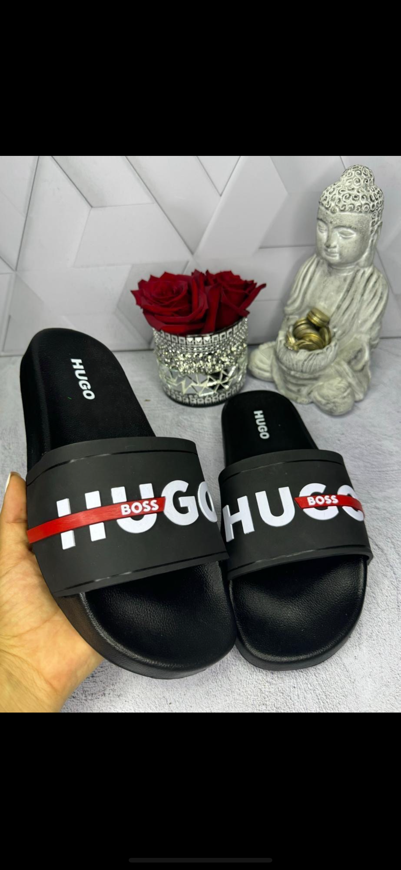 Chancletas Hugo negra con blanco