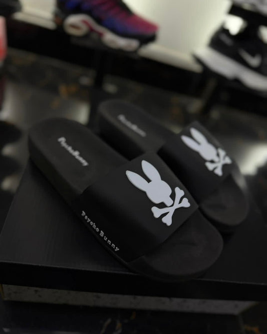 Chancletas Psycho Bunny Negra con Blanco