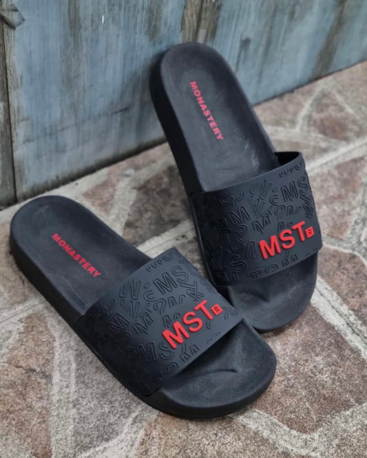 Chancletas Monastery Negras Letras Rojas