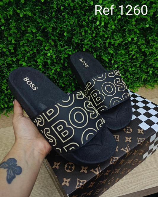 Chancletas Boss Negras con Beige