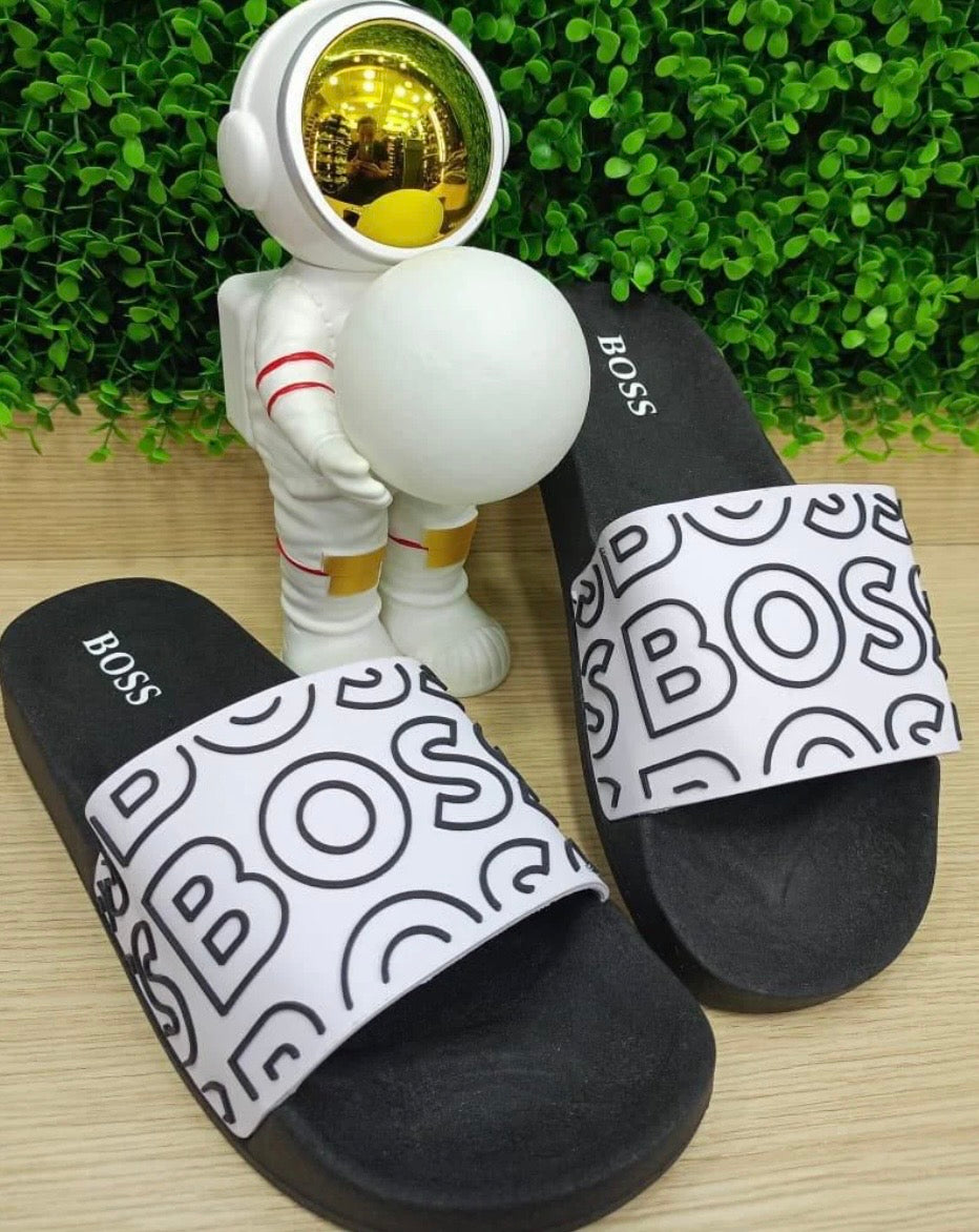 Chancletas Boss blancas con negro